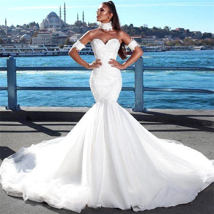 Modern Mermaid Sweetheart Modern Wedding Dresses Lace Dresses for Weddings with Choker-showprettydress