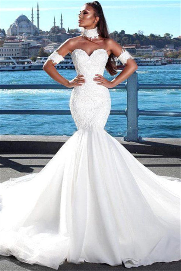 Modern Mermaid Sweetheart Modern Wedding Dresses Lace Dresses for Weddings with Choker-showprettydress
