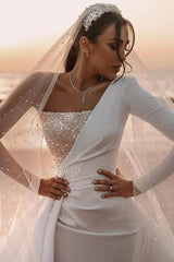 Modern One Shoulder Ruffles Satin Sparkly Seqiuns Mermaid Bridal Dress-showprettydress