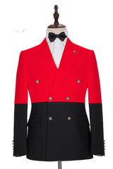 Modern Red Double Breasted Peaked Lapel Men Suits for Prom-showprettydress