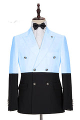Modern Sky Blue Double Breasted Men Suits with Peaked Lapel-showprettydress