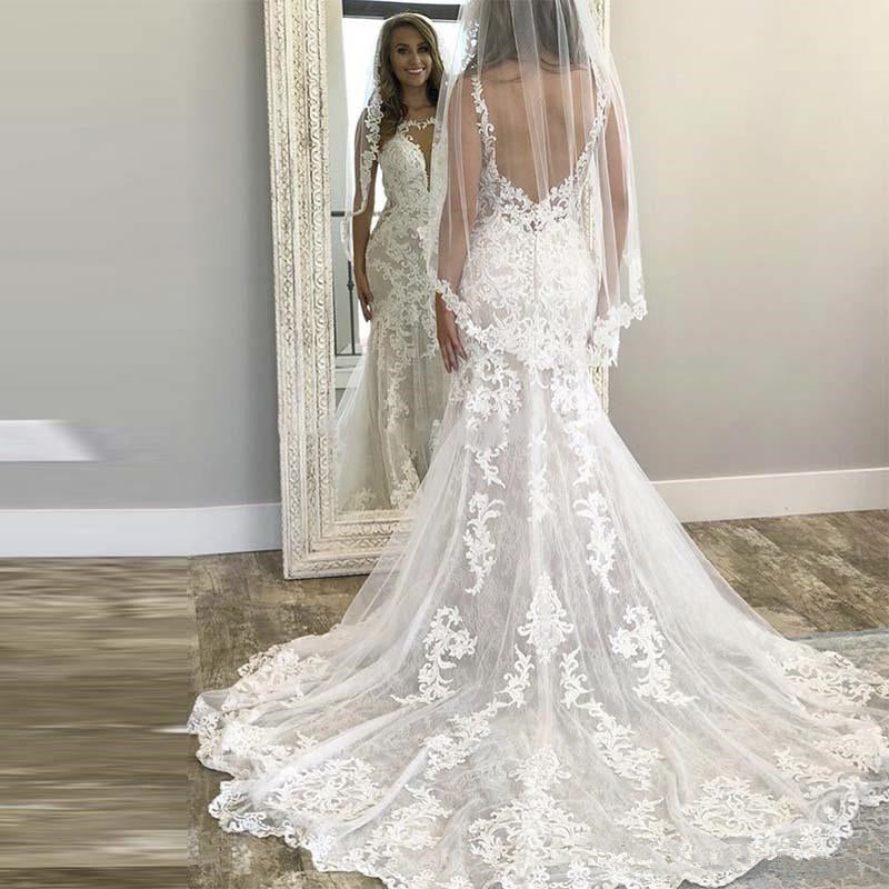 Modern Sleeveless Column Lace Wedding Dress Online-showprettydress