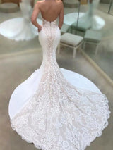 Modern Strapless Lace Wedding Dresses Online Classic Mermaid Open Back Bridal Gowns-showprettydress