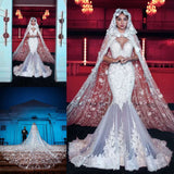 Modern V neck Long Wedding Dress with See through Long Train-showprettydress