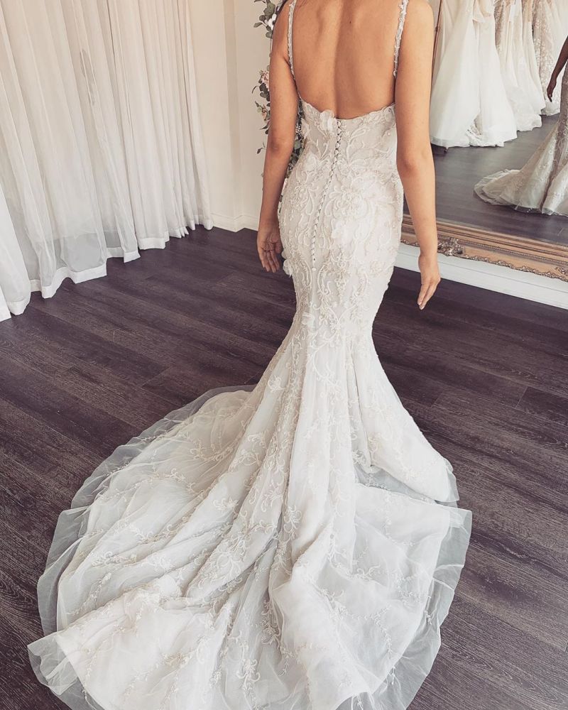 Modern V neck Sleeveless Lace Overskirt Bridal Gowns For Wedding New Arrival-showprettydress