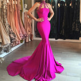 Modest High-Neck Mermaid Sleeveless Sweep-Train Lace-appliques Prom Party Gowns-showprettydress