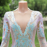 Modest Long Sleeves Mermaid V-neck Sequined Formal Prom Dresses-showprettydress