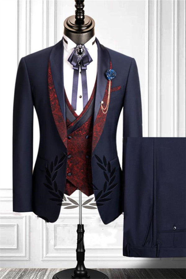 Navy Blue Dress Suits Mens Tuxedo Bridesgroom Suit Dinner Party Fitting Suit-showprettydress