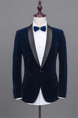 Navy Blue Shawl Lapel Velvet Marriage Suits Best Man Tuxedos Two-pieces-showprettydress
