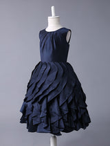 Navy Blue Taffeta flower girl dress With Ruffle Skirt-showprettydress