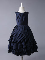 Navy Blue Taffeta flower girl dress With Ruffle Skirt-showprettydress