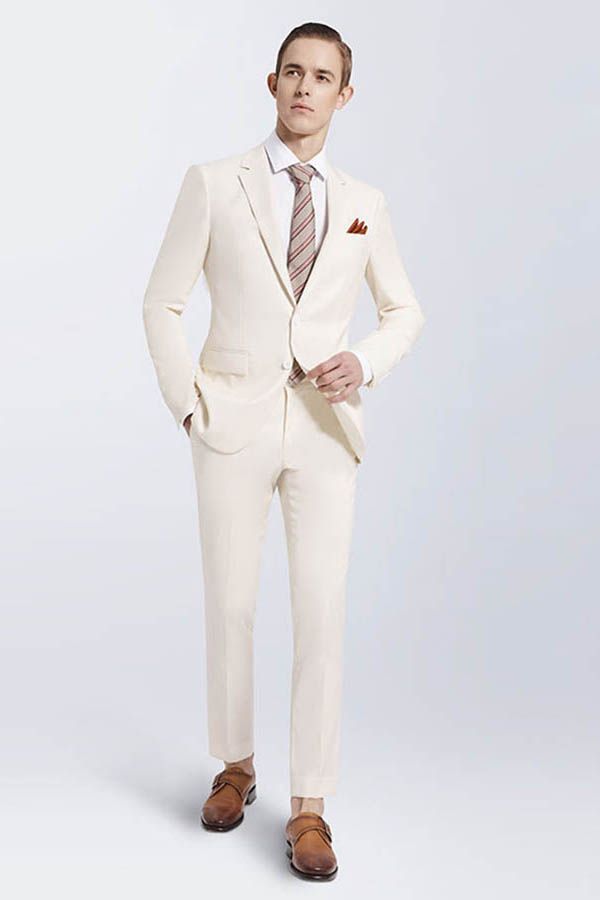 New Arrival Cream Slim Fit Prom Suits Notch Lapel Casual Leisure Suits for Men-showprettydress