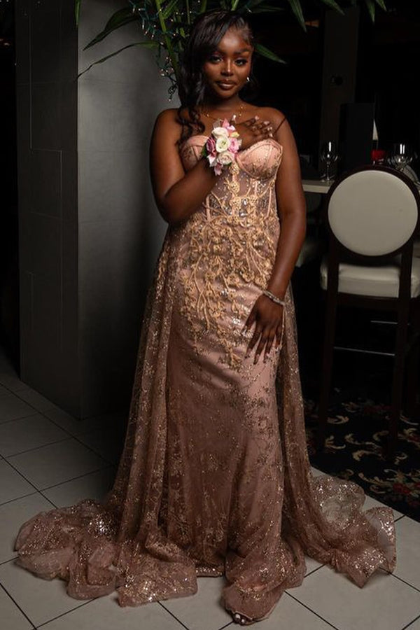 New Arrival Elegant Pink Sweetheart Appliques Over-skirt Prom Dress-showprettydress
