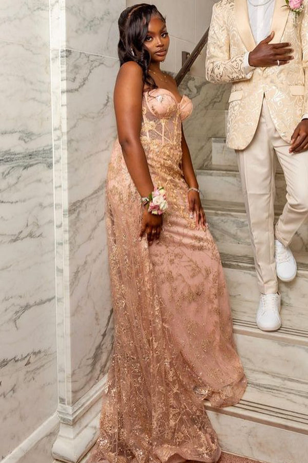New Arrival Elegant Pink Sweetheart Appliques Over-skirt Prom Dress-showprettydress