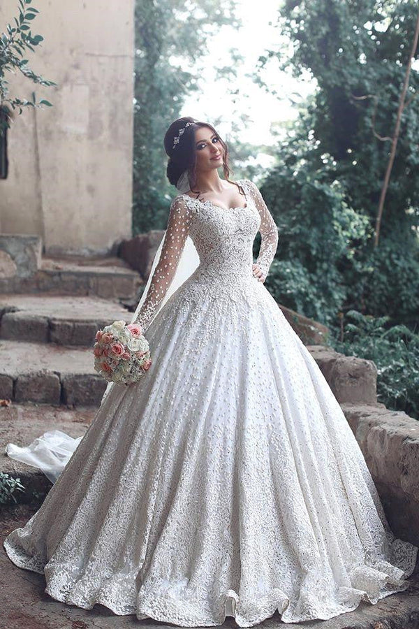 New Arrival Long Sleeves Bridal Dress Lace Applique Custom Made Wedding Dresses-showprettydress
