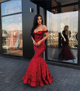 New Arrival Mermaid Charming Sequined Evening Dresses Off-The-Shoulder Floor Length Prom Dresses-showprettydress