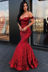 New Arrival Mermaid Charming Sequined Evening Dresses Off-The-Shoulder Floor Length Prom Dresses-showprettydress
