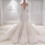 New Arrival Mermaid Vintage Wedding Dresses Online Classic V Neck Lace Bridal Gowns Online-showprettydress