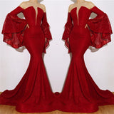 New Arrival Red Mermaid Off-the-Shoulder Lace Appliques Prom Dresses-showprettydress