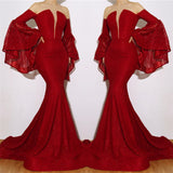 New Arrival Red Mermaid Off-the-Shoulder Lace Appliques Prom Dresses-showprettydress