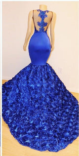 New Arrival Royal-Blue Flowers Mermaid Sleeveless With lace Appliques Prom Dresses-showprettydress