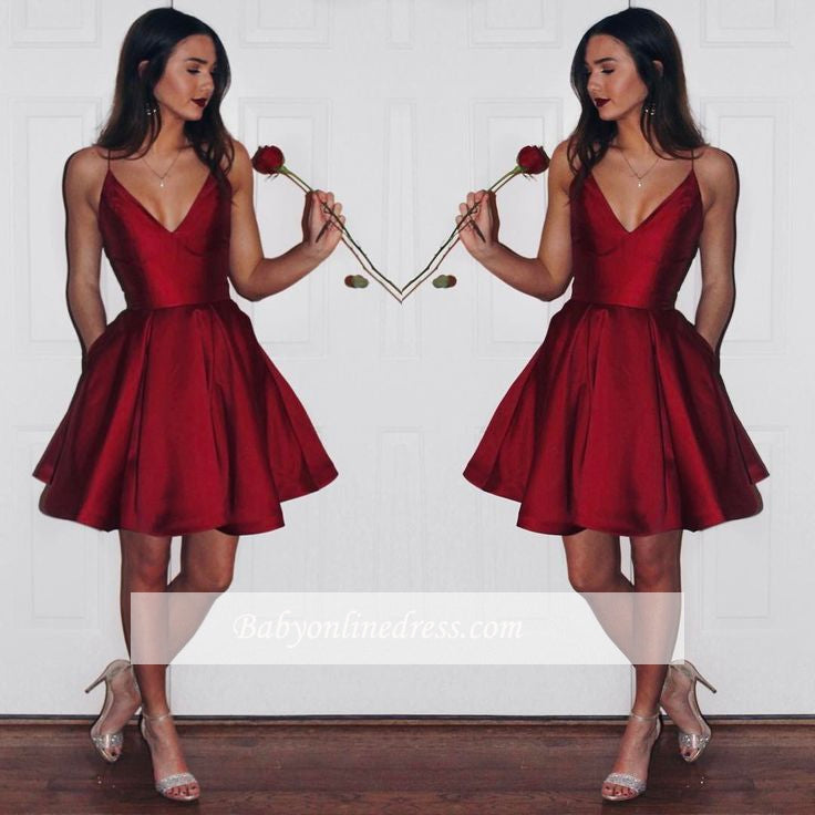 New Arrival Short Spaghetti-strap Sleeveless Ruby Homecoming Dress-showprettydress