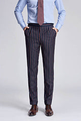 New Arrival Stripes Dark Navy Mens Suits Peak Lapel Three Flap Pockets Suits for Men-showprettydress
