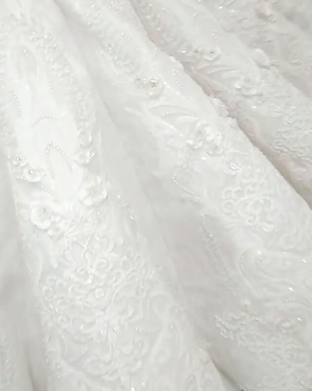 New Arrival V Neck Cap Sleeve Beads Crystals Mermaid Wedding Dress Lace Applique-showprettydress