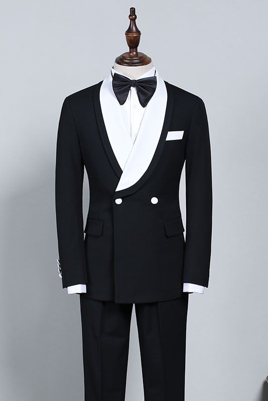 New Black And White Slim Fit Bespoke Wedding Suit For Grooms-showprettydress