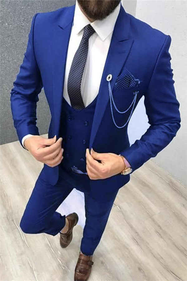 New Royal Blue Groomsmen Dress Suits Three Piece Prom Suits for Men-showprettydress
