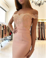 Off Shoulder Slim Mermaid Evening Dress Floor Length Party Gown-showprettydress