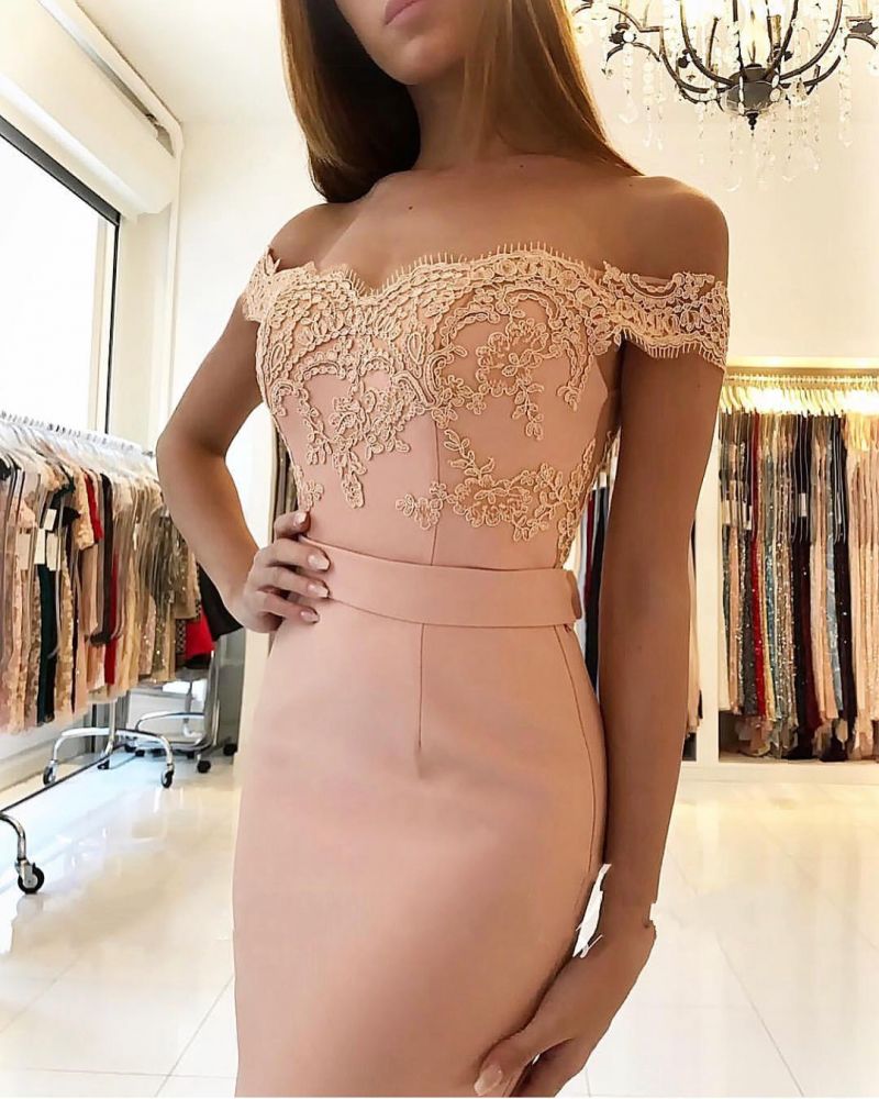 Off Shoulder Slim Mermaid Evening Dress Floor Length Party Gown-showprettydress