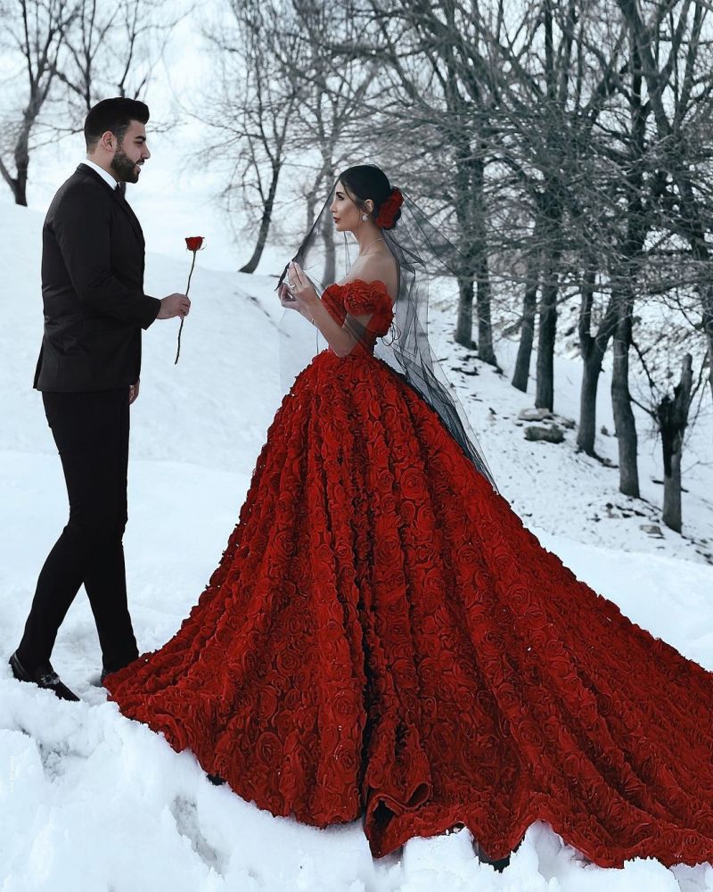 Off-the-Shoulder 3D Floral Printed Ball Gown for Girl Evening Party Dresses-showprettydress