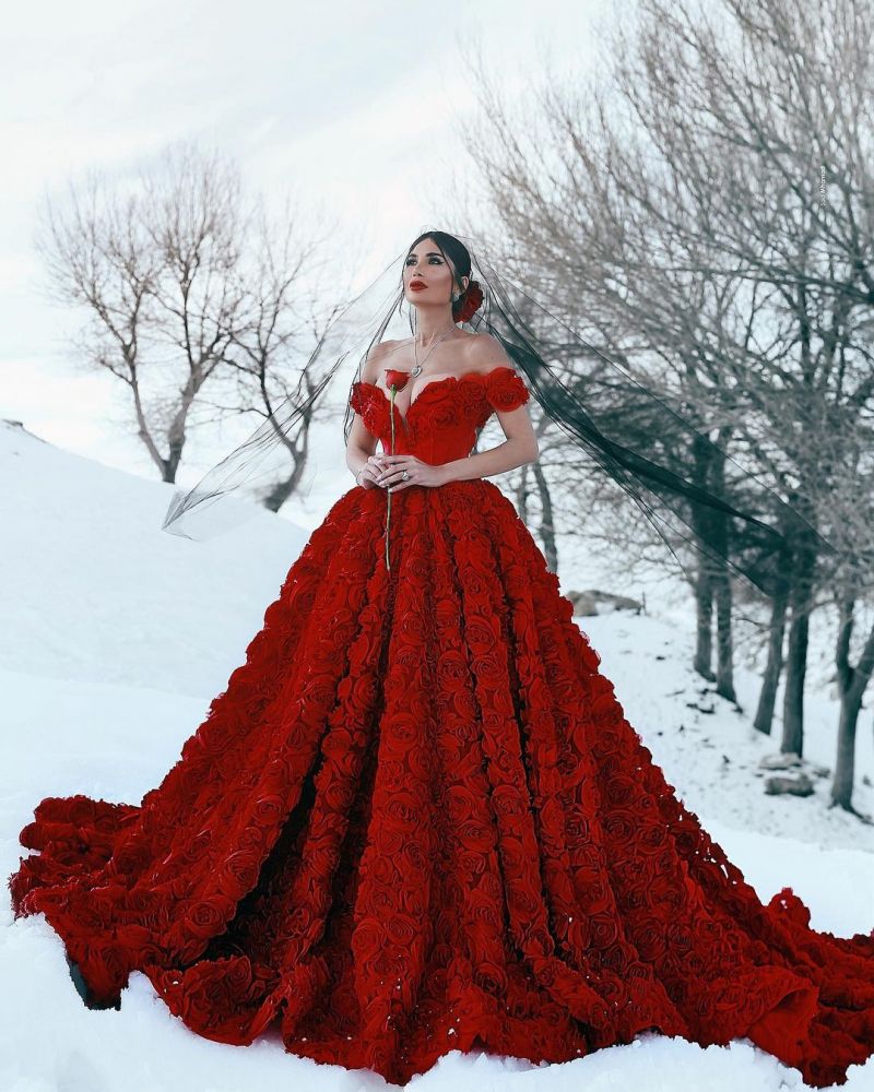 Off-the-Shoulder 3D Floral Printed Ball Gown for Girl Evening Party Dresses-showprettydress