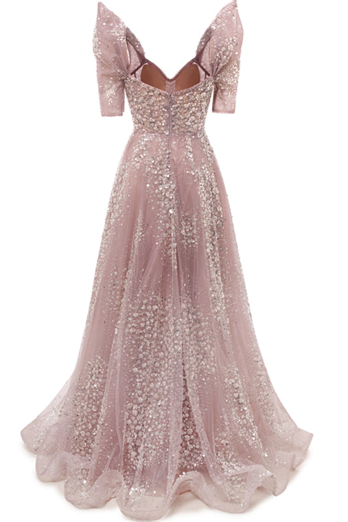 Off the shoulder Dusty Pink A-line Belt Evening Dresses-showprettydress