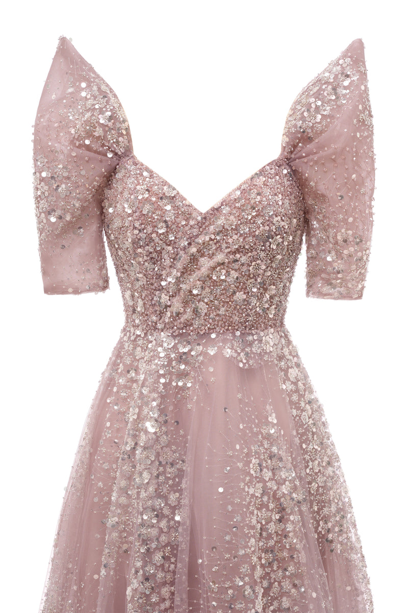 Off the shoulder Dusty Pink A-line Belt Evening Dresses-showprettydress
