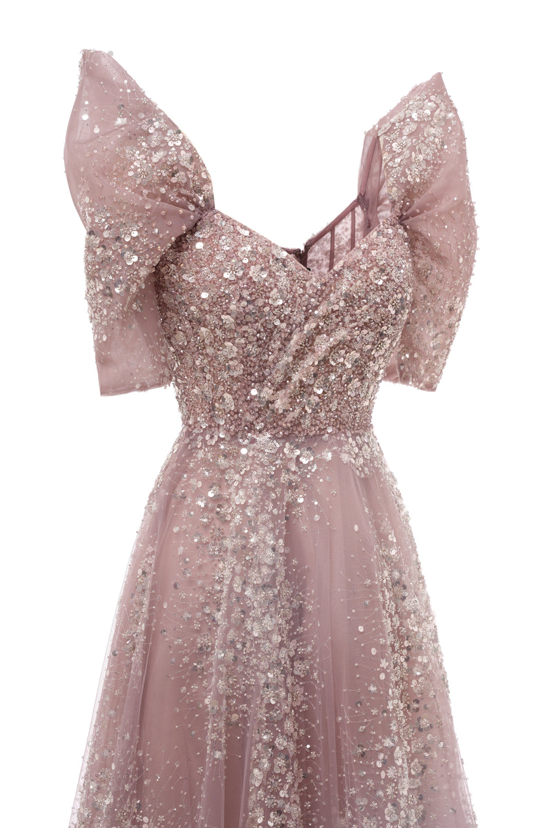 Off the shoulder Dusty Pink A-line Belt Evening Dresses-showprettydress