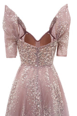 Off the shoulder Dusty Pink A-line Belt Evening Dresses-showprettydress