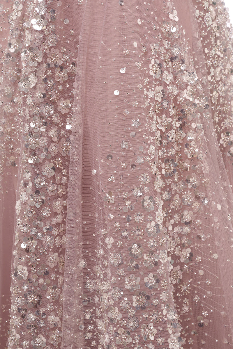 Off the shoulder Dusty Pink A-line Belt Evening Dresses-showprettydress