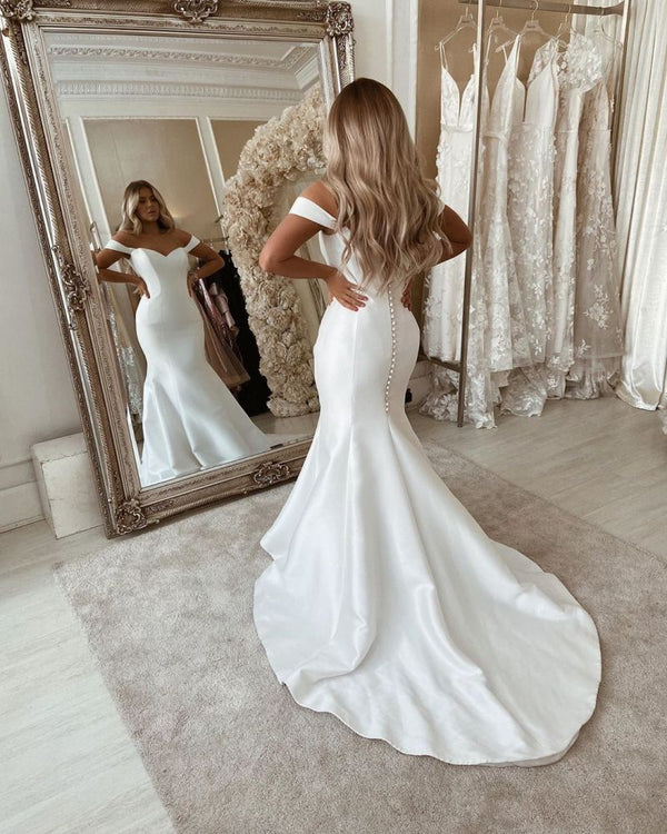 Off The Shoulder Mermaid Wedding Dresses Chic Sleeveless Bridal Gowns Online-showprettydress