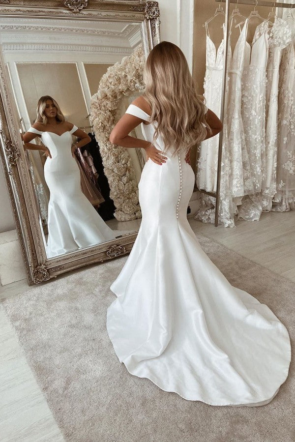 Off The Shoulder Mermaid Wedding Dresses Chic Sleeveless Bridal Gowns Online-showprettydress