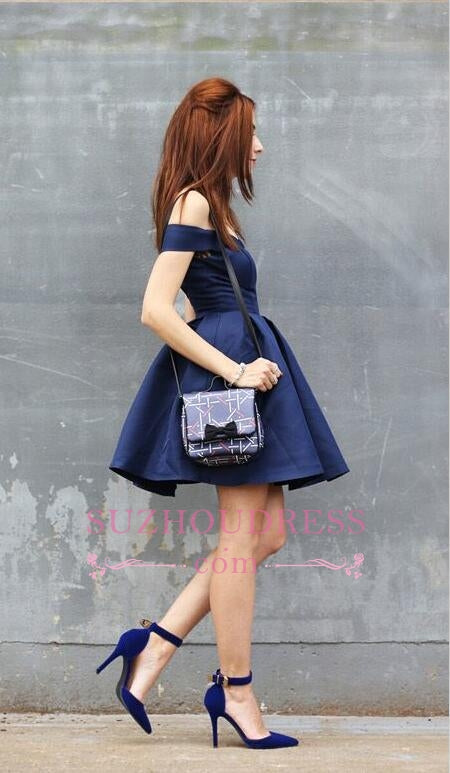 Off-the-Shoulder Navy Homecoming Dress Chic Short Hoco Dresses On Sale-showprettydress