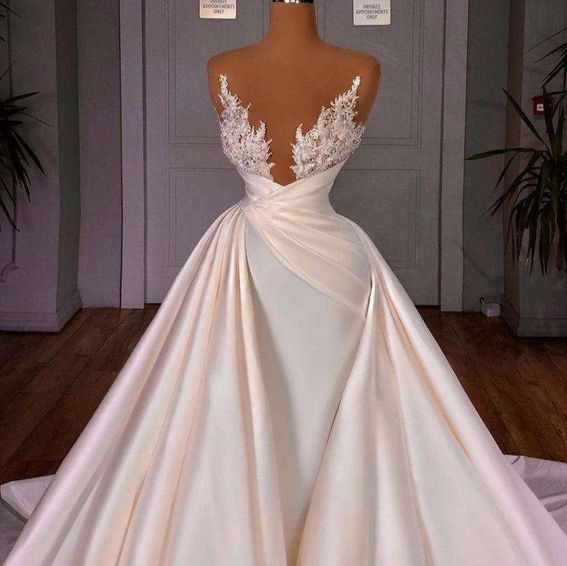 Off the Shoulder Sequined Fur Satin Wedding Party Gown Sleeveless/Long Sleevess styles-showprettydress