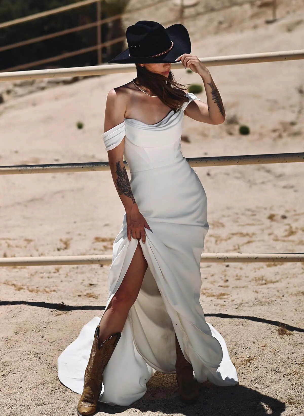 Off-the-Shoulder Wedding Dresses Cowl Neck-Showprettydress