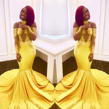 Off-the-shoulder yellow prom dress, mermaid long evening gowns-showprettydress