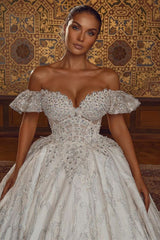 Off the ShoulderAline Ball Gown Wedding Dress Floral Lace-showprettydress