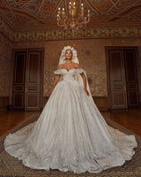 Off the ShoulderAline Ball Gown Wedding Dress Floral Lace-showprettydress