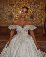 Off the ShoulderAline Ball Gown Wedding Dress Floral Lace-showprettydress