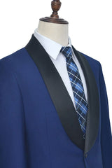 One Button Black Silk Shawl Lapel Wedding Suits for Men Classic Blue Mens Prom Suits-showprettydress