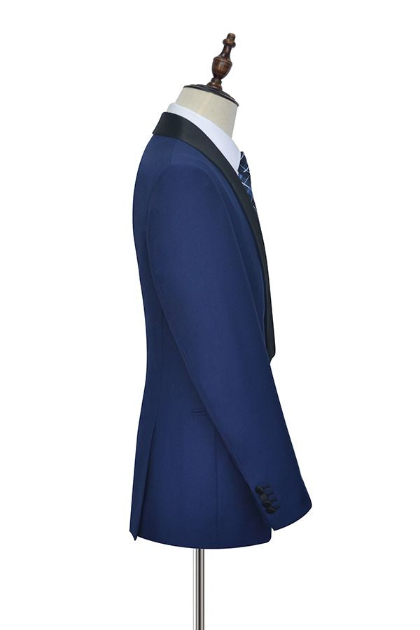 One Button Black Silk Shawl Lapel Wedding Suits for Men Classic Blue Mens Prom Suits-showprettydress